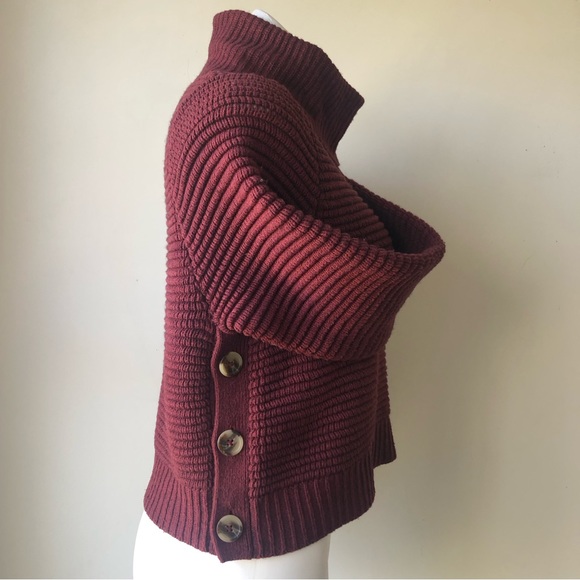 Madewell Side Button Ribbed Turtleneck Sweater in Heather Cherry XXS - Picture 4 of 8
